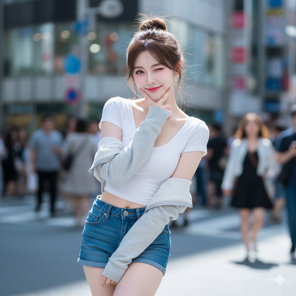 穿白色吊带和牛仔裤的女孩