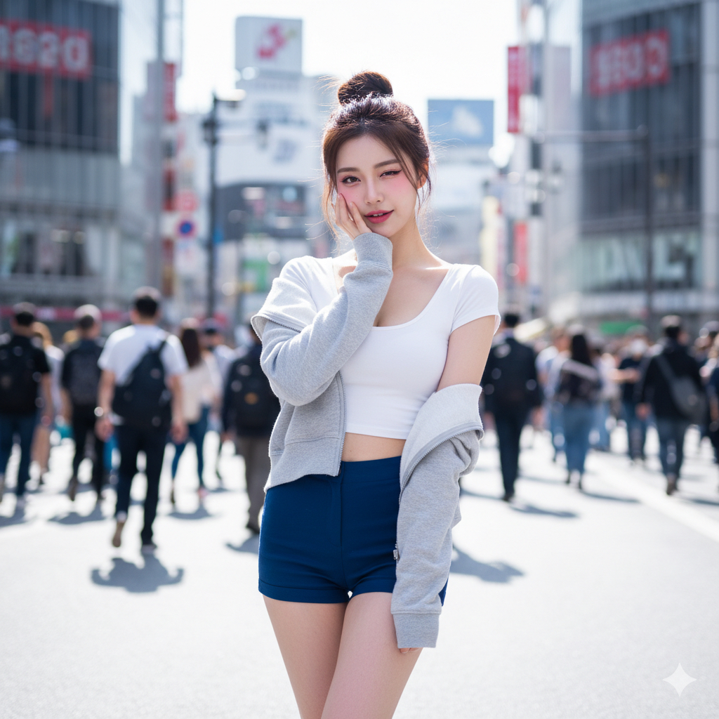 穿白色吊带和牛仔裤的女孩