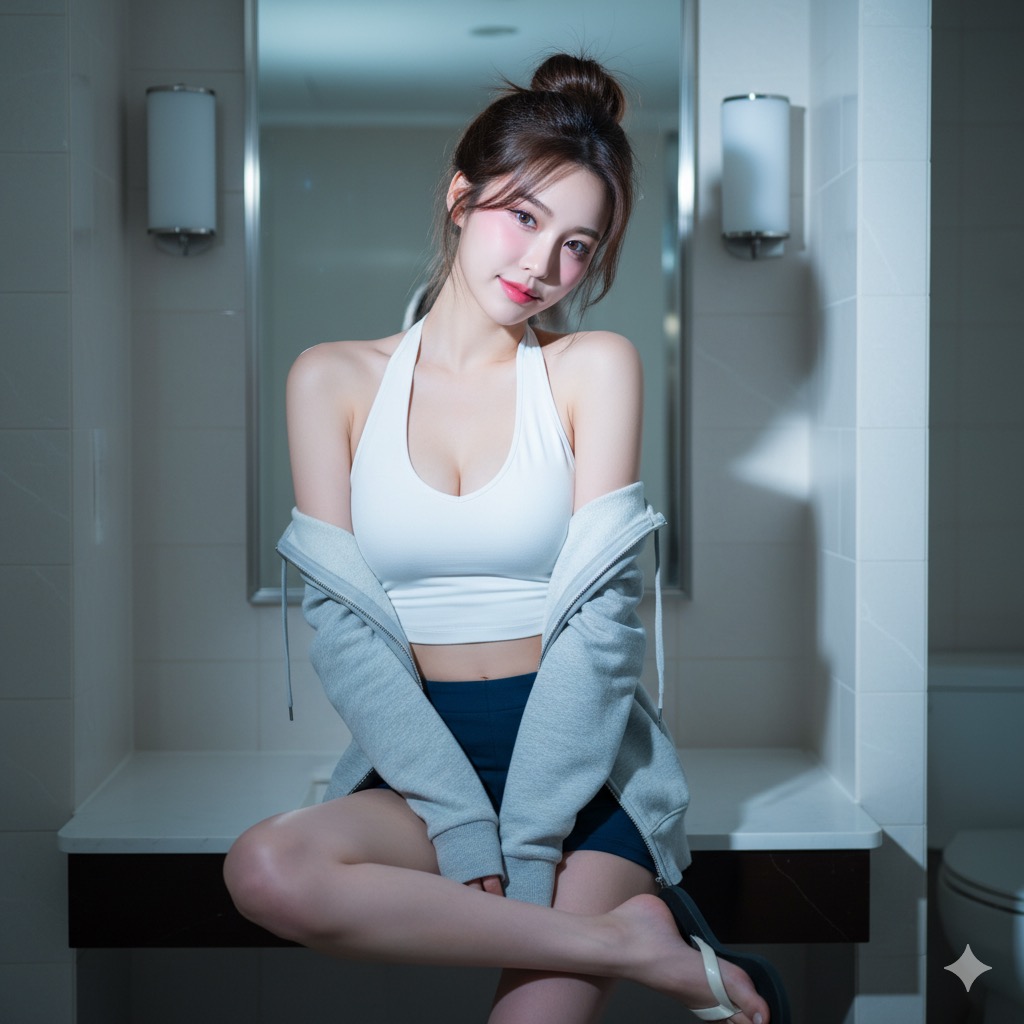 穿白色吊带和牛仔裤的女孩