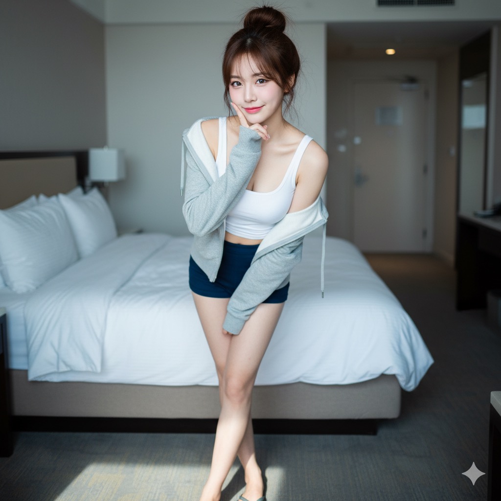 穿白色吊带和牛仔裤的女孩