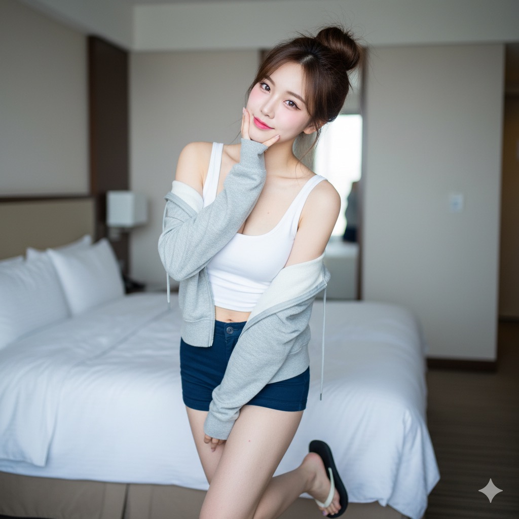 穿白色吊带和牛仔裤的女孩