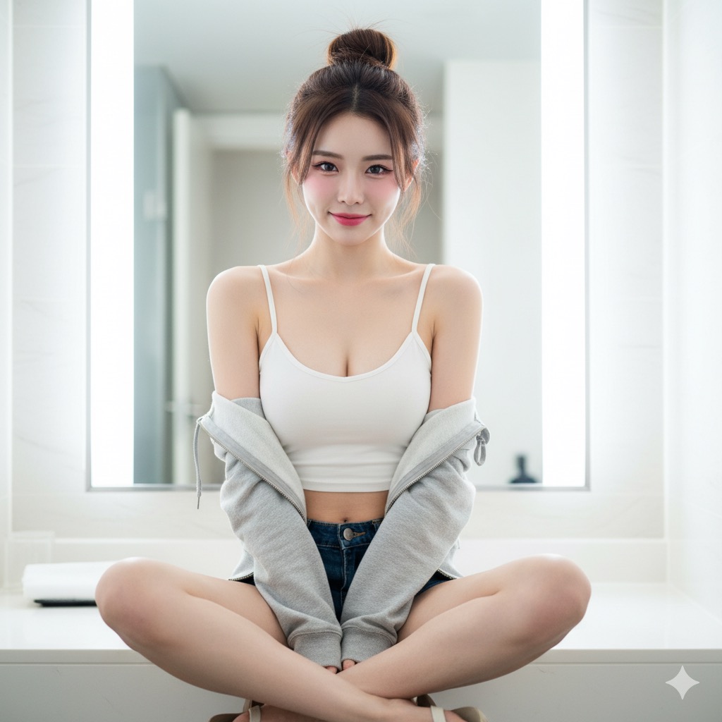 穿白色吊带和牛仔裤的女孩