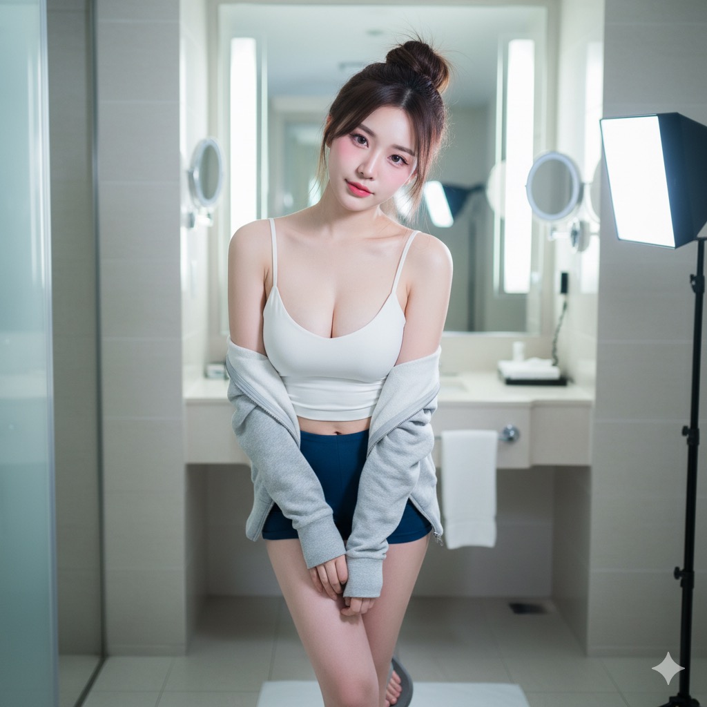 穿白色吊带和牛仔裤的女孩