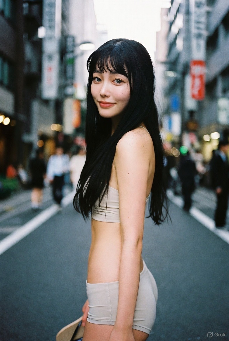 东京街头的白皙的女孩