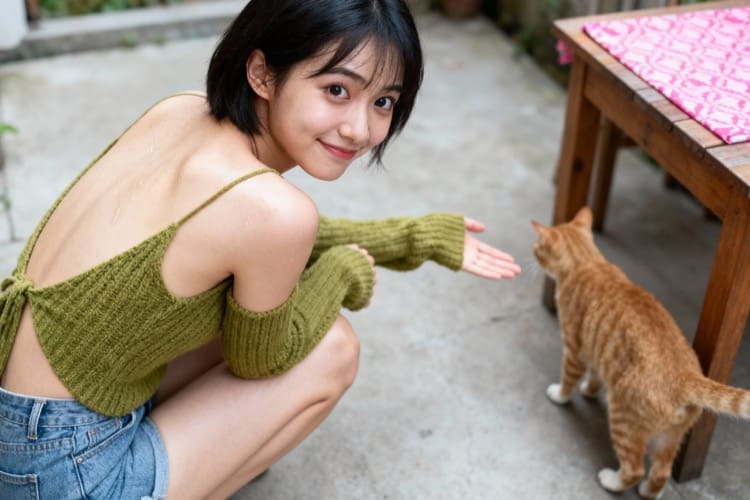 和橘猫在一起的女孩