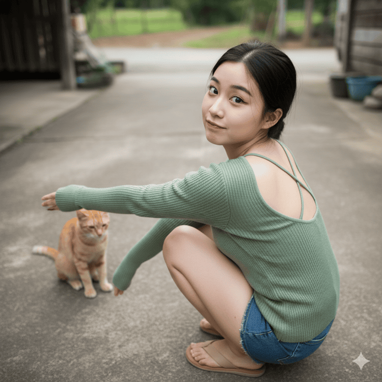 和橘猫在一起的女孩