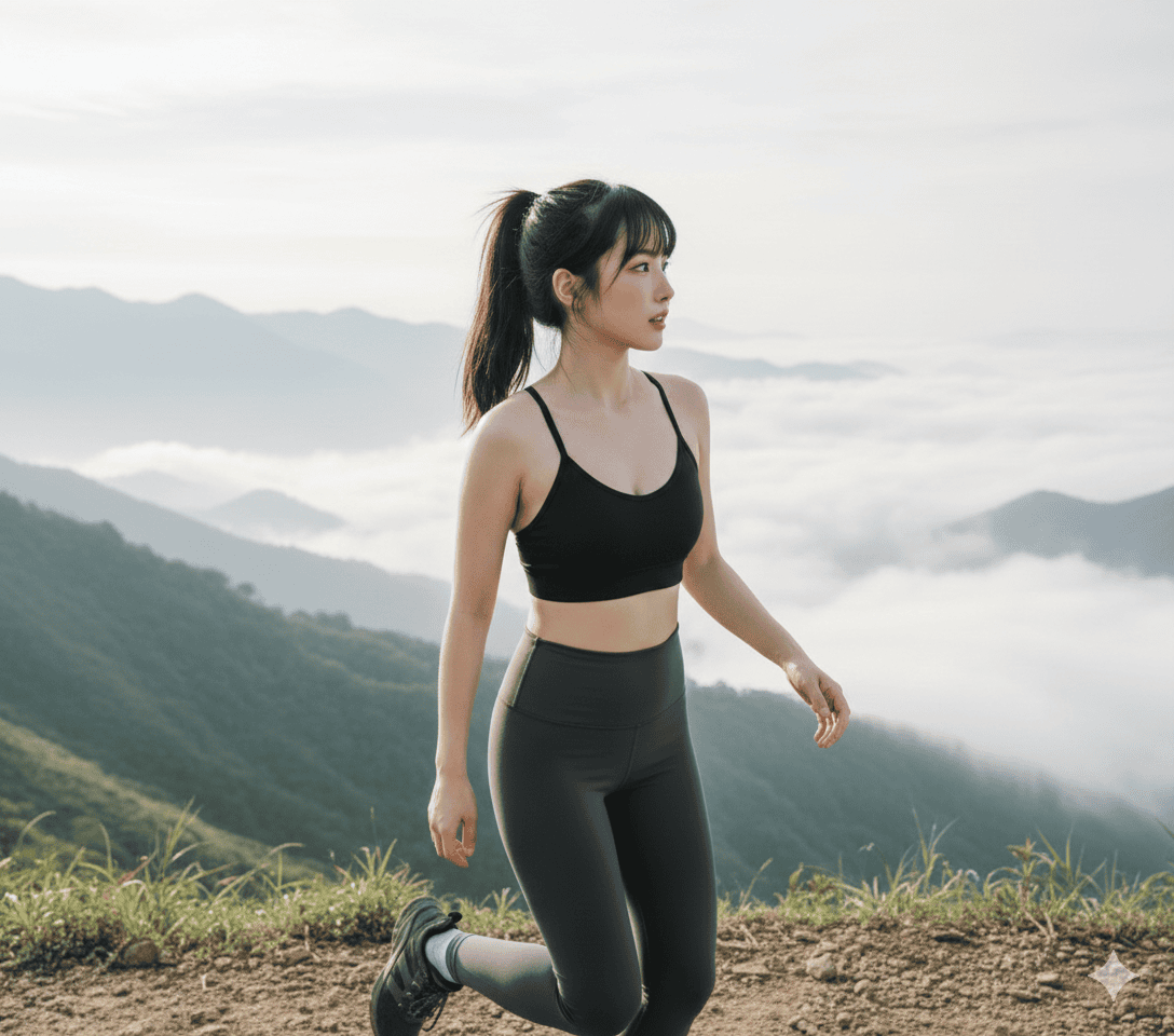 在山顶运动的女孩