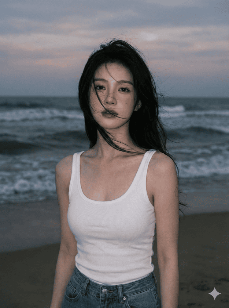 黄昏时分的海滩边