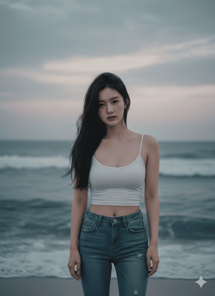 黄昏时分的海滩边