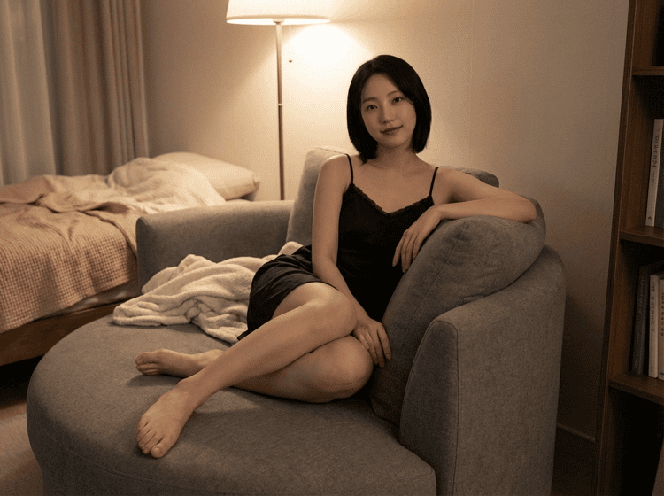 昏暗房间的圆形沙发上